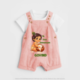 My First Janmashtami Makhan Chor Krishna Print Dungaree - PEACH - 0 - 5 Months Old (Chest 18")