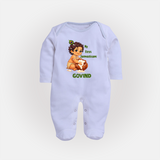 My First Janmashtami Makhan Chor Krishna Print Fullbody suit - BABY BLUE - New Born (Chest 7.5")