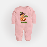 My First Janmashtami Makhan Chor Krishna Print Fullbody suit - BABY PINK - New Born (Chest 7.5")