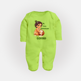 My First Janmashtami Makhan Chor Krishna Print Fullbody suit - LIME GREEN - New Born (Chest 7.5")