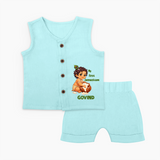 My First Janmashtami Makhan Chor Krishna Print Jabla - BABY BLUE - 0 - 3 Months Old (Chest 9.8")