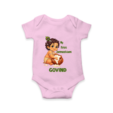 My First Janmashtami Makhan Chor Krishna Print Romper - BABY PINK - New Born (Chest 14")