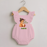 My First Janmashtami Makhan Chor Krishna Print Romper Frock - BABY PINK - 0 - 3 Months Old (Chest 19")