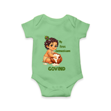 My First Janmashtami Makhan Chor Krishna Print Romper - GREEN - New Born (Chest 14")