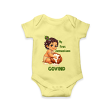 My First Janmashtami Makhan Chor Krishna Print Romper - PASTEL YELLOW - New Born (Chest 14")