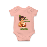 My First Janmashtami Makhan Chor Krishna Print Romper - PEACH - New Born (Chest 14")