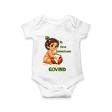 My First Janmashtami Makhan Chor Krishna Print Romper - WHITE - New Born (Chest 14")