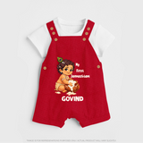 My First Janmashtami Makhan Chor Krishna Print Dungaree - RED - 0 - 5 Months Old (Chest 18")