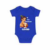 My First Janmashtami Makhan Chor Krishna Print Romper - COBALT BLUE - New Born (Chest 14")