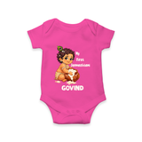 My First Janmashtami Makhan Chor Krishna Print Romper - HOT PINK - New Born (Chest 14")
