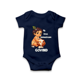 My First Janmashtami Makhan Chor Krishna Print Romper - NAVY BLUE - New Born (Chest 14")