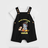 My First Janmashtami Krishna With Cow & Matki Print Dungaree - BLACK - 0 - 5 Months Old (Chest 18")