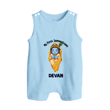 My First Janmashtami Sleeping Krishna Blessings Print Button Romper - BABY BLUE - New Born (Chest 18")
