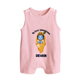 My First Janmashtami Sleeping Krishna Blessings Print Button Romper - BABY PINK - New Born (Chest 18")