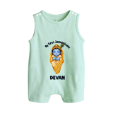 My First Janmashtami Sleeping Krishna Blessings Print Button Romper - MINT GREEN - New Born (Chest 18")