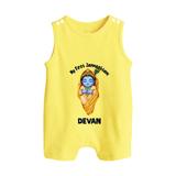 My First Janmashtami Sleeping Krishna Blessings Print Button Romper - PASTEL YELLOW - New Born (Chest 18")