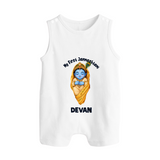 My First Janmashtami Sleeping Krishna Blessings Print Button Romper - WHITE - New Born (Chest 18")