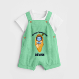 My First Janmashtami Sleeping Krishna Blessings Print Dungaree - GREEN - 0 - 5 Months Old (Chest 18")