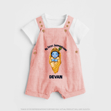 My First Janmashtami Sleeping Krishna Blessings Print Dungaree - PEACH - 0 - 5 Months Old (Chest 18")