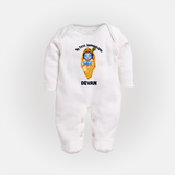 My First Janmashtami Sleeping Krishna Blessings Print Fullbody suit - WHITE - New Born (Chest 7.5")