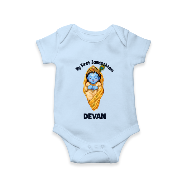 My First Janmashtami Sleeping Krishna Blessings Print Romper - BABY BLUE - New Born (Chest 14")