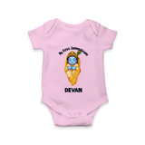 My First Janmashtami Sleeping Krishna Blessings Print Romper - BABY PINK - New Born (Chest 14")