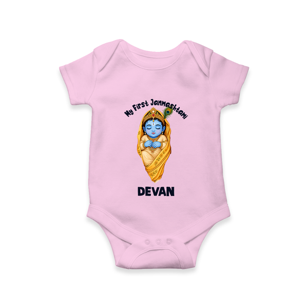 My First Janmashtami Sleeping Krishna Blessings Print Romper - BABY PINK - New Born (Chest 14")