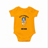 My First Janmashtami Sleeping Krishna Blessings Print Romper - CHROME YELLOW - New Born (Chest 14")