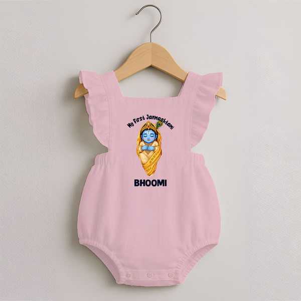 My First Janmashtami Sleeping Krishna Blessings Print Romper Frock - BABY PINK - 0 - 3 Months Old (Chest 19")