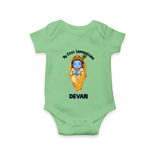 My First Janmashtami Sleeping Krishna Blessings Print Romper - GREEN - New Born (Chest 14")