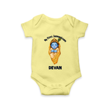My First Janmashtami Sleeping Krishna Blessings Print Romper - PASTEL YELLOW - New Born (Chest 14")