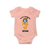My First Janmashtami Sleeping Krishna Blessings Print Romper - PEACH - New Born (Chest 14")