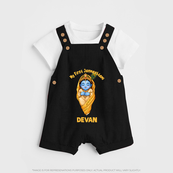 My First Janmashtami Sleeping Krishna Blessings Print Dungaree - BLACK - 0 - 5 Months Old (Chest 18")