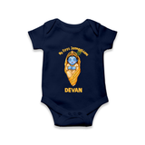 My First Janmashtami Sleeping Krishna Blessings Print Romper - NAVY BLUE - New Born (Chest 14")