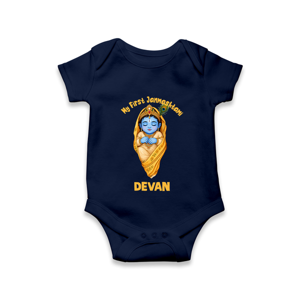 My First Janmashtami Sleeping Krishna Blessings Print Romper - NAVY BLUE - New Born (Chest 14")