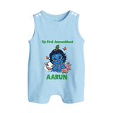 My First Janmashtami Baby Krishna Lotus Charm Print Button Romper - BABY BLUE - New Born (Chest 18")