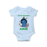 My First Janmashtami Baby Krishna Lotus Charm Print Romper - BABY BLUE - New Born (Chest 14")
