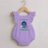 My First Janmashtami Baby Krishna Lotus Charm Print Romper Frock - LILAC - 0 - 3 Months Old (Chest 19")