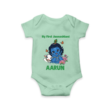 My First Janmashtami Baby Krishna Lotus Charm Print Romper - MINT GREEN - New Born (Chest 14")