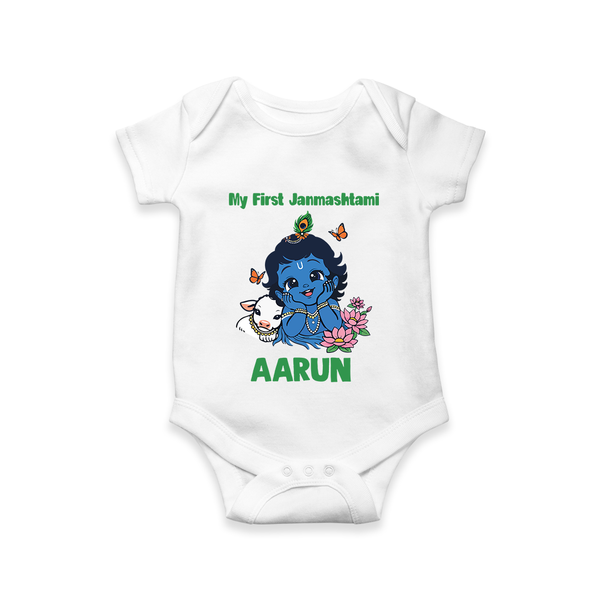 My First Janmashtami Baby Krishna Lotus Charm Print Romper - WHITE - New Born (Chest 14")