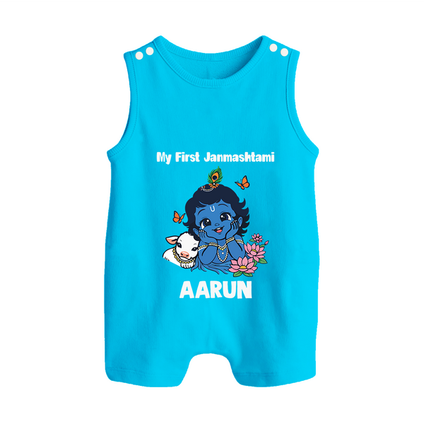 My First Janmashtami Baby Krishna Lotus Charm Print Button Romper