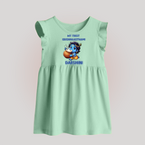 My First Krishna Janmashtami Butter Lover Print Baby Frock - MINT GREEN - 0 - 3 Months Old (Chest 17")