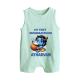 My First Krishna Janmashtami Butter Lover Print Button Romper - MINT GREEN - New Born (Chest 18")