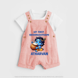 My First Krishna Janmashtami Butter Lover Print Dungaree - PEACH - 0 - 5 Months Old (Chest 18")
