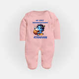 My First Krishna Janmashtami Butter Lover Print Fullbody suit - BABY PINK - New Born (Chest 7.5")