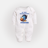 My First Krishna Janmashtami Butter Lover Print Fullbody suit - WHITE - New Born (Chest 7.5")