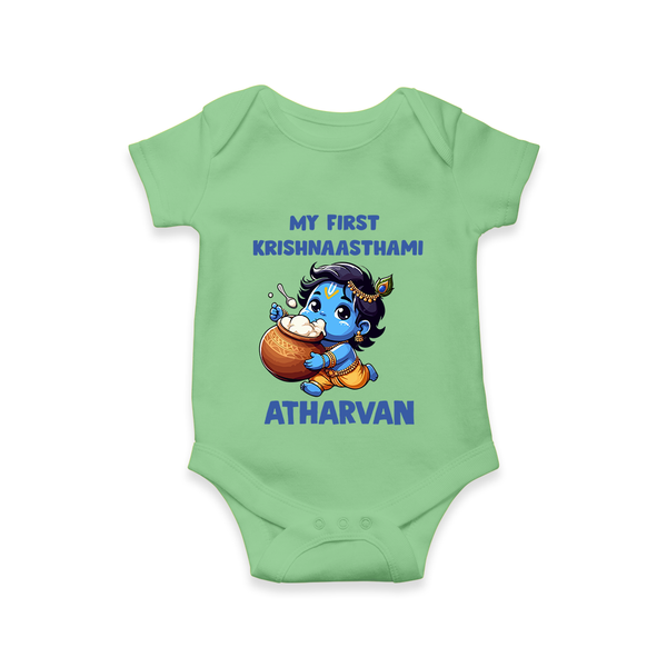 My First Krishna Janmashtami Butter Lover Print Romper - GREEN - New Born (Chest 14")