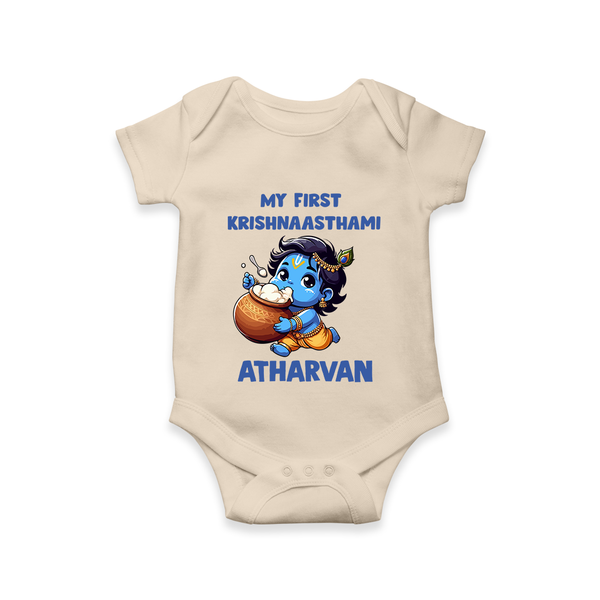My First Krishna Janmashtami Butter Lover Print Romper - IVORY - New Born (Chest 14")