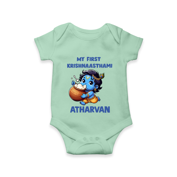 My First Krishna Janmashtami Butter Lover Print Romper - MINT GREEN - New Born (Chest 14")