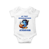 My First Krishna Janmashtami Butter Lover Print Romper - WHITE - New Born (Chest 14")